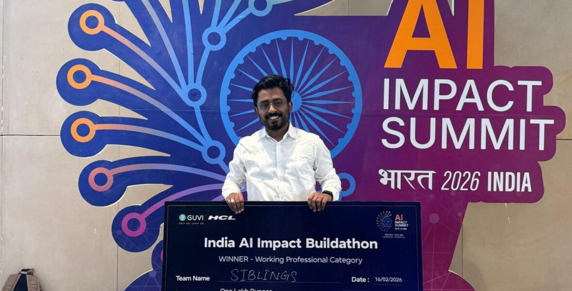 छत्तीसगढ़ AI इंपैक्ट समिट प्रतिभा — अनुराग और आस्था मानिक भारत मंडपम में पुरस्कार लेते हुए