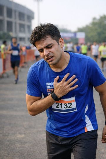 इंदौर मैराथन के दौरान एम्बुलेंस और मौके पर मौजूद मेडिकल टीम की फाइल फोटो।