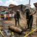 abalpur Police and Bomb Disposal Squad at the site where a bomb shell was found near scrap dealer Shamim's house.