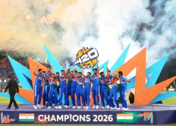 संजू सैमसन और जसप्रीत बुमराह के साथ T20 विश्व कप 2026 जीतती भारतीय टीम अहमदाबाद — India T20 World Cup Champions 2026 Sanju Samson Bumrah