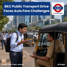 मुंबई के बांद्रा कुर्ला कॉम्प्लेक्स (BKC) के बाहर कतार में खड़े ऑटो रिक्शा और यात्रियों की भीड़ का प्रतीकात्मक दृश्य