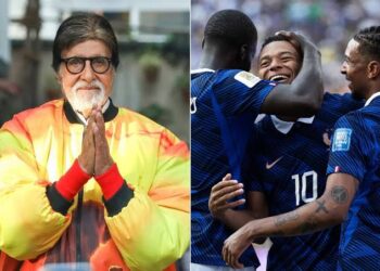 सोशल मीडिया के लाइव लोगो बैकग्राउंड के साथ सुबह के वक्त कंप्यूटर स्क्रीन पर टाइप करते और चिंतित मुद्रा में बैठे अभिनेता अमिताभ बच्चन की प्रतीकात्मक तस्वीर।