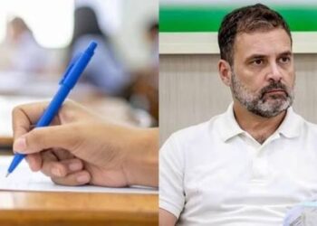 संसद भवन के बाहर मीडिया से बात करते राहुल गांधी और दूसरी तरफ मुंबई में प्रेस कॉन्फ्रेंस के दौरान सख्त लहजे में जवाब देते महाराष्ट्र के मुख्यमंत्री देवेंद्र फडणवीस की कोलाज तस्वीर।