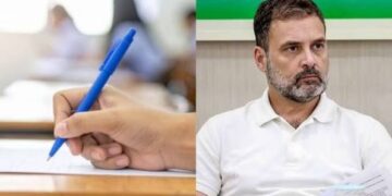 संसद भवन के बाहर मीडिया से बात करते राहुल गांधी और दूसरी तरफ मुंबई में प्रेस कॉन्फ्रेंस के दौरान सख्त लहजे में जवाब देते महाराष्ट्र के मुख्यमंत्री देवेंद्र फडणवीस की कोलाज तस्वीर।