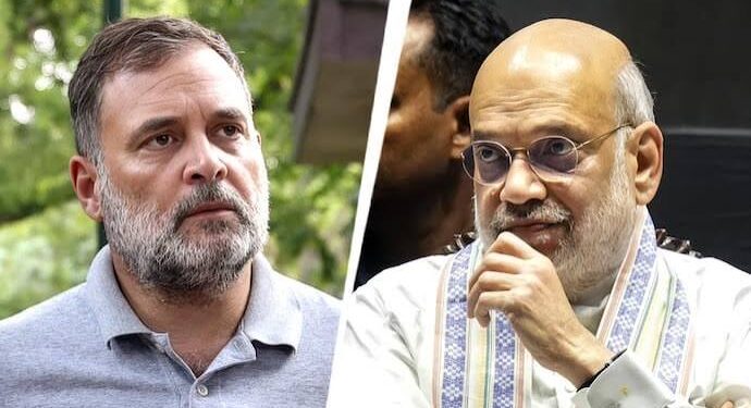 केंद्रीय गृह मंत्री अमित शाह को लिखा पत्र और नई दिल्ली में प्रेस कॉन्फ्रेंस करते नेता प्रतिपक्ष राहुल गांधी।