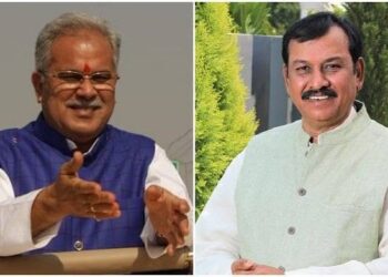 छत्तीसगढ़ प्रधानमंत्री आवास योजना, भूपेश बघेल और उपमुख्यमंत्री विजय शर्मा की तस्वीर।
