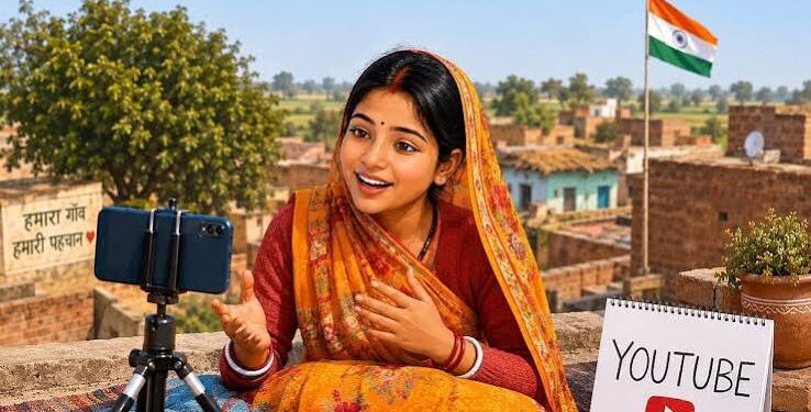 ग्रामीण भारत में स्मार्टफोन से यूट्यूब वीडियो शूट करते स्थानीय क्रिएटर और आईआईएम इंदौर की रिसर्च की प्रतीकात्मक तस्वीर।