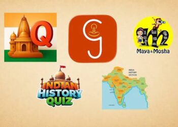 स्वतंत्रता दिवस पर तिरंगा फहराते नागरिक और मोबाइल पर इतिहास से जुड़े ऐप्स इस्तेमाल करने की प्रतीकात्मक तस्वीर।