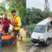 राजगढ़ उफनता नाला वैन हादसा और जलभराव के बीच राहत व बचाव कार्य की तस्वीर।