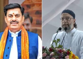 भोपाल की सेंट्रल लाइब्रेरी में UCC के विरोध में जनसभा को संबोधित करते AIMIM प्रमुख असदुद्दीन ओवैसी।