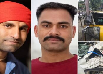 इंदौर में तेज रफ्तार कार द्वारा दुर्घटनाग्रस्त किए गए वाहनों और घटनास्थल पर जांच करती पुलिस टीम का दृश्य।