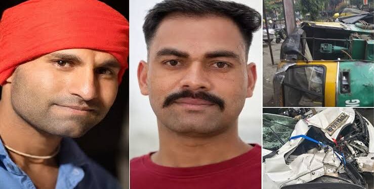 इंदौर में तेज रफ्तार कार द्वारा दुर्घटनाग्रस्त किए गए वाहनों और घटनास्थल पर जांच करती पुलिस टीम का दृश्य।